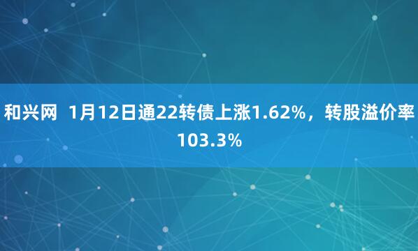 和兴网  1月12日通22转债上涨1.62%，转股溢价率103.3%